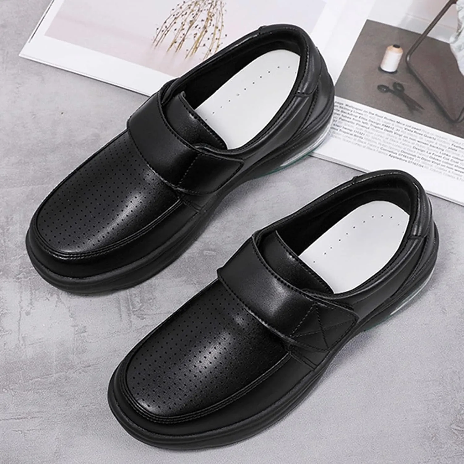 Women's Healthcare Nursing Shoes,Air Cushion Oil and Slip-Resistant Work Nurse Shoes for Women,Comfortable Breathable Orthopedic Walking Chef Shoes,for Hospital/Kitchen