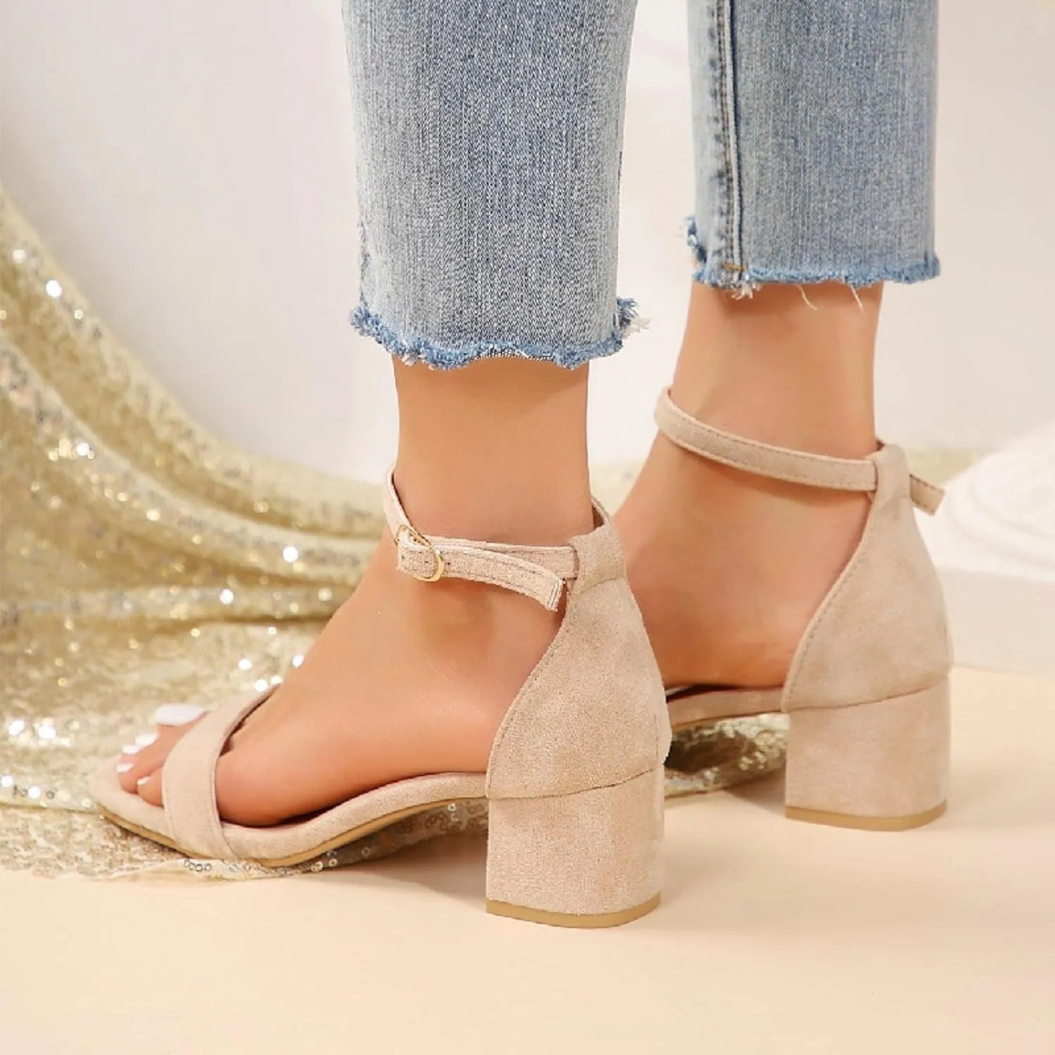 Women's Heels Sandals Arch Support Open Toe Square Toes Slip On Orthopedic Backless Block Sandal Low Heeled Ladies Cushion Footbed Non Slip Summer Comfy Dressy Bridal Shoes For Outdoor Indoor