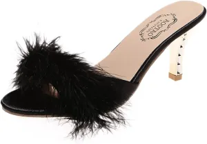 Women's High Heels Slippers Trendy Fluffy Open Toed Heeled Sandals Cute Fuzzy Dress Shoes for Birthday Party