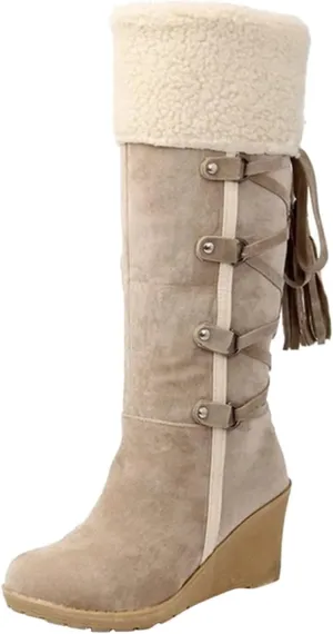 Womens Knee High Boots Over the Knee Boots Winter Warm Lace up Snow Boots for Women Cotton Wedge Heel Long Tall Boots