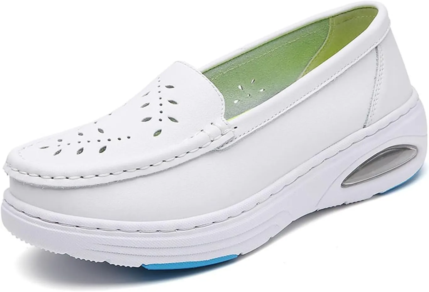 Women's Lightweight Nurse Shoe, Women Casual Summer Hollow Breathable Leather Slip on Nursing Shoes, Comfort Air Cushion Platform Orthopedic Heel Loafers, for Hospital Work