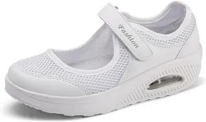 Women's Mesh Adjustable Nurse Shoes Breathable Lightweight Walking Cushion Buffer Fitness Nursing Orthotic Mary Jane Hollow Out Granny Walk Soft-Soled Flats Dance Sneakers Wide Width Non-Slip