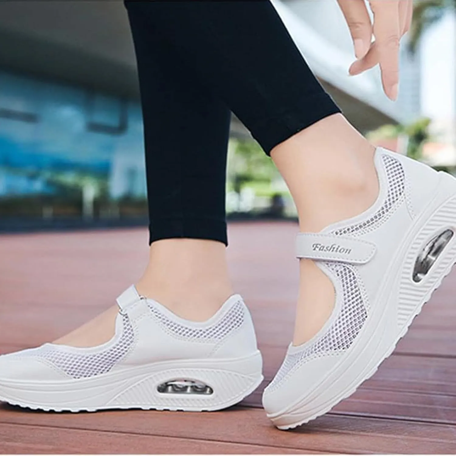 Women's Mesh Adjustable Nurse Shoes Breathable Lightweight Walking Cushion Buffer Fitness Nursing Orthotic Mary Jane Hollow Out Granny Walk Soft-Soled Flats Dance Sneakers Wide Width Non-Slip