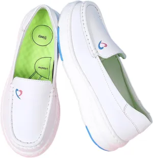 Womens Non Slip Nursing Shoes, Women's Leather Work Wide Fit Comfy Air Cushion Breathable Nursing Shoes, Slip-On Height Increase Orthopedic Shoes, for Medical Care