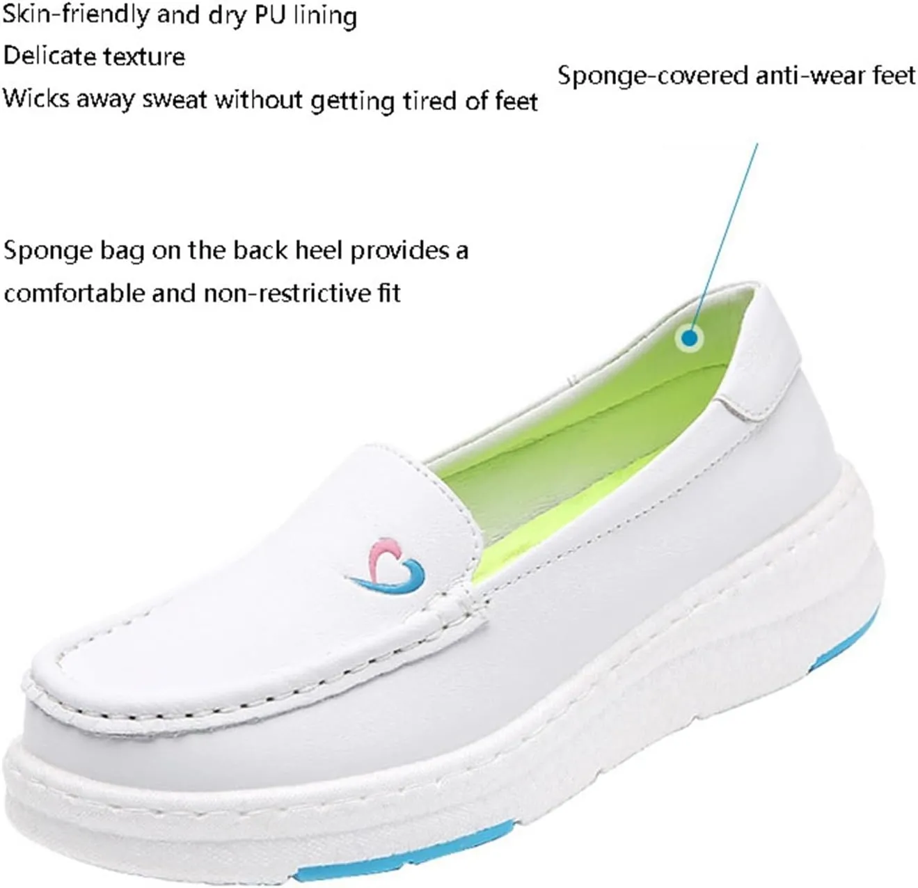 Womens Non Slip Nursing Shoes, Women's Leather Work Wide Fit Comfy Air Cushion Breathable Nursing Shoes, Slip-On Height Increase Orthopedic Shoes, for Medical Care