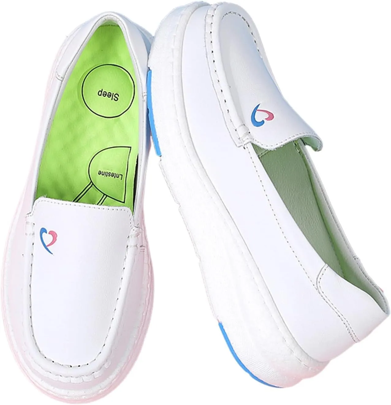 Womens Non Slip Nursing Shoes, Women's Leather Work Wide Fit Comfy Air Cushion Breathable Nursing Shoes, Slip-On Height Increase Orthopedic Shoes, for Medical Care