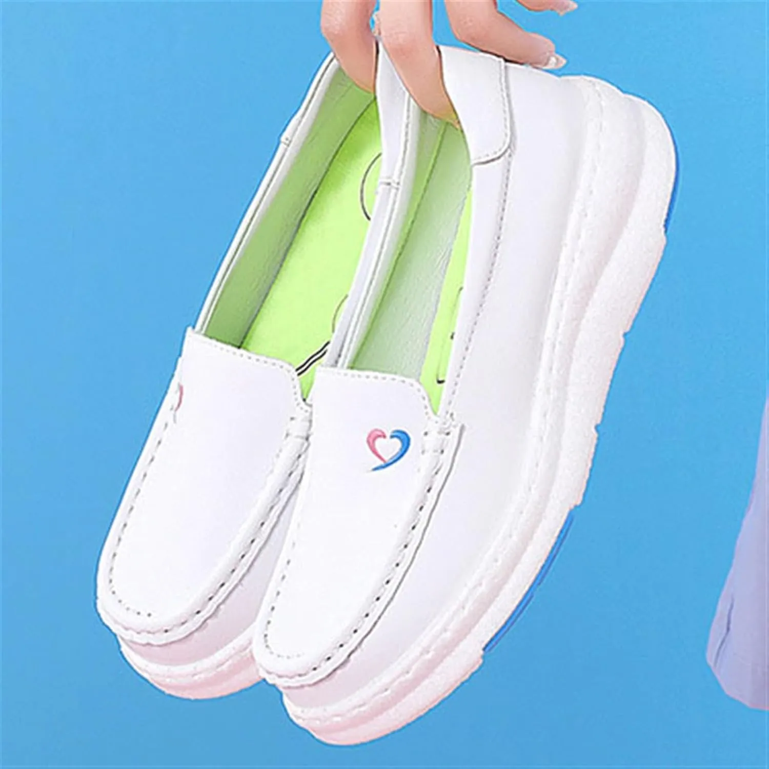 Womens Non Slip Nursing Shoes, Women's Leather Work Wide Fit Comfy Air Cushion Breathable Nursing Shoes, Slip-On Height Increase Orthopedic Shoes, for Medical Care