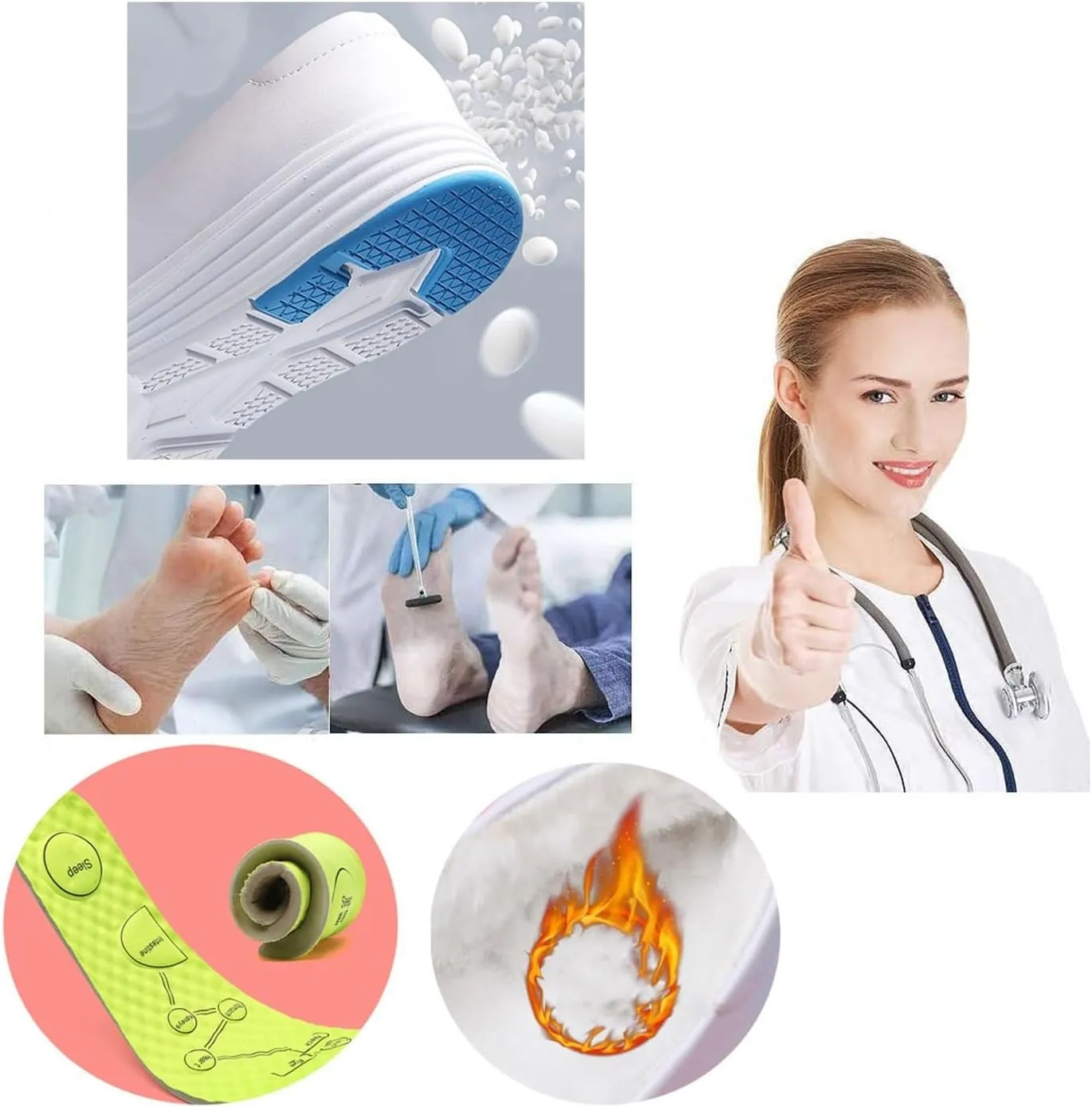 Women's Orthopedic Air Cushion Shoes, Winter Women Slip-On White Warm Plush Nursing Shoes, Nurse Hospital Work Leather Loafers, Ideal for Nurse Healthcare Crews