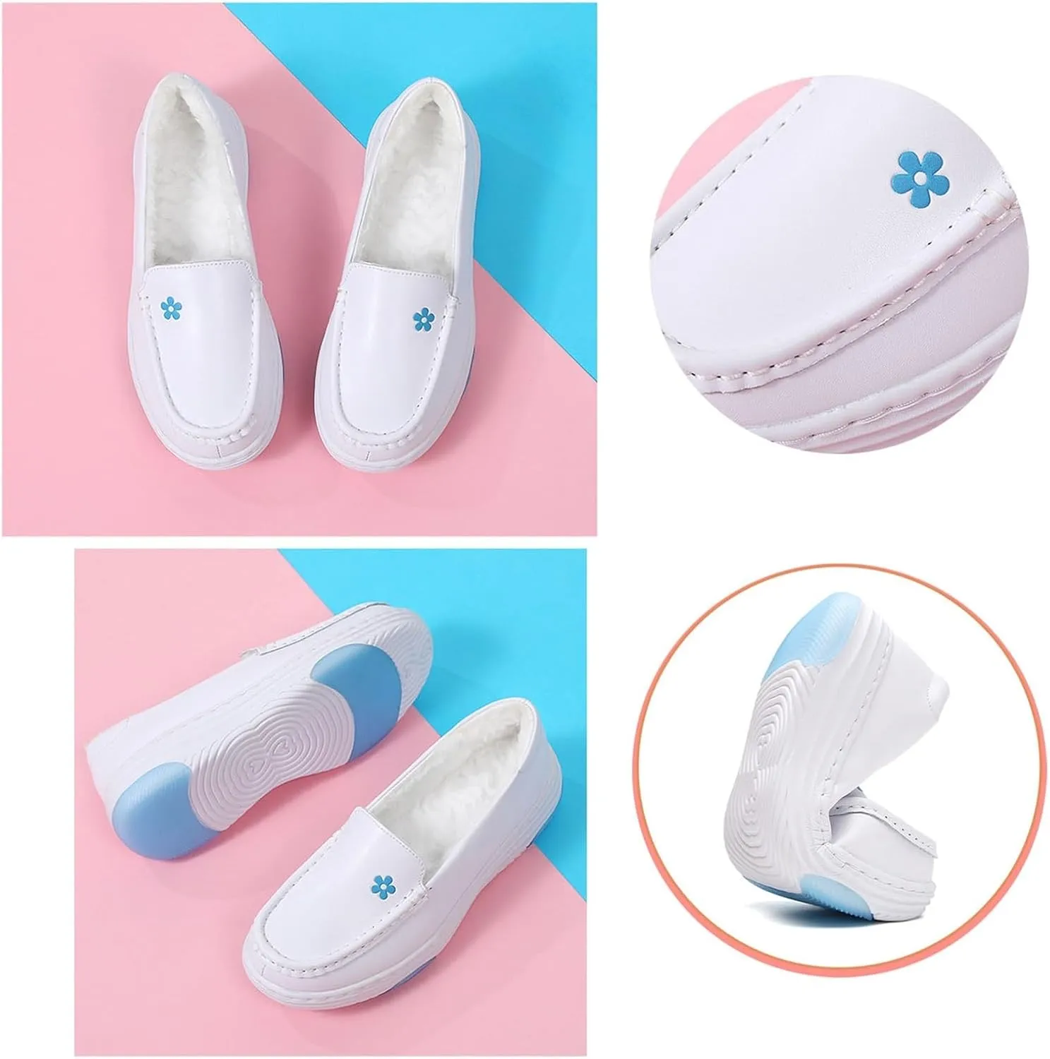 Women's Orthopedic Air Cushion Shoes, Winter Women Slip-On White Warm Plush Nursing Shoes, Nurse Hospital Work Leather Loafers, Ideal for Nurse Healthcare Crews