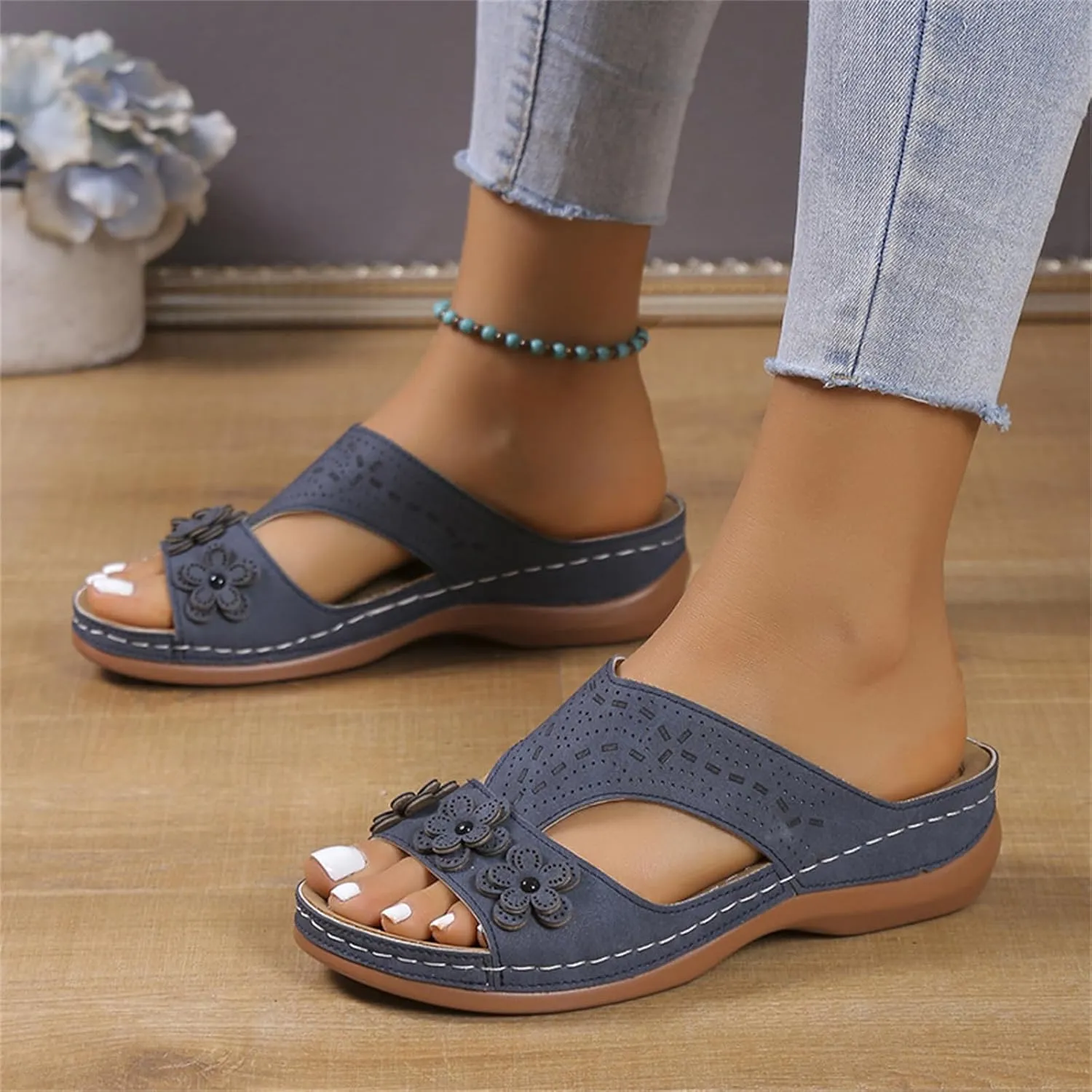 Womens Orthopedic Sandals Comfortable Dressy Arch Support Open Toe Slippers Flat Thong Sandals