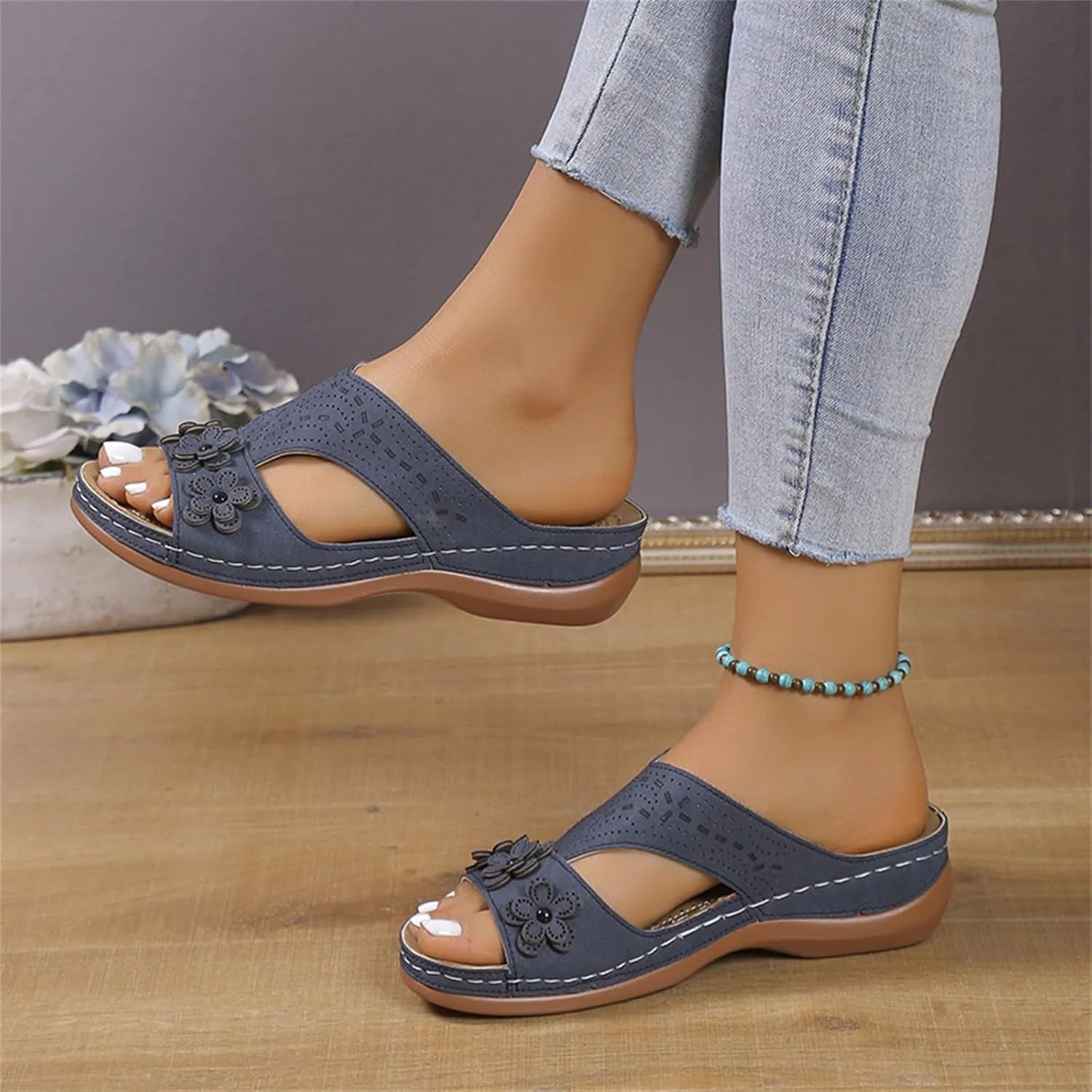 Womens Orthopedic Sandals Comfortable Dressy Arch Support Open Toe Slippers Flat Thong Sandals