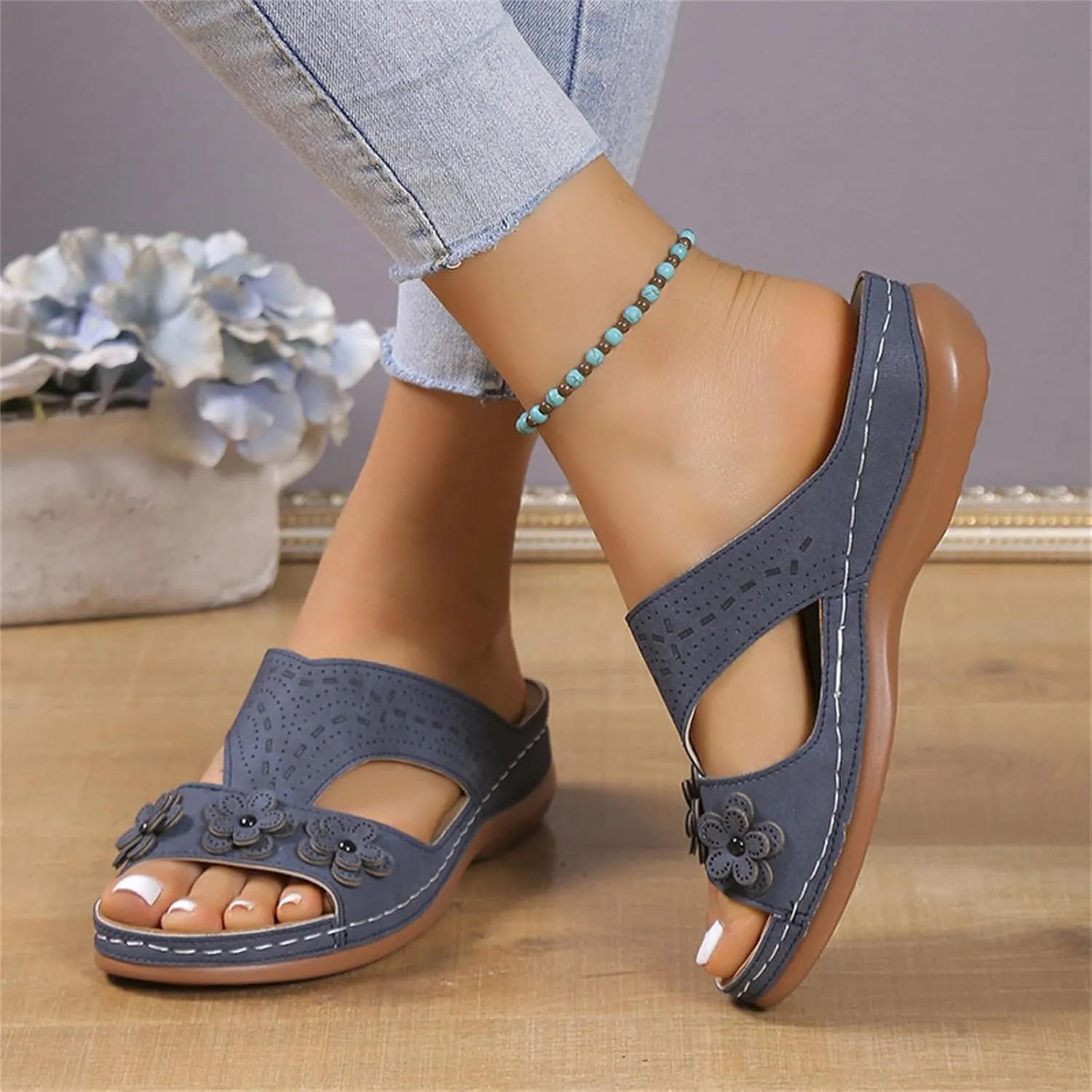 Womens Orthopedic Sandals Comfortable Dressy Arch Support Open Toe Slippers Flat Thong Sandals