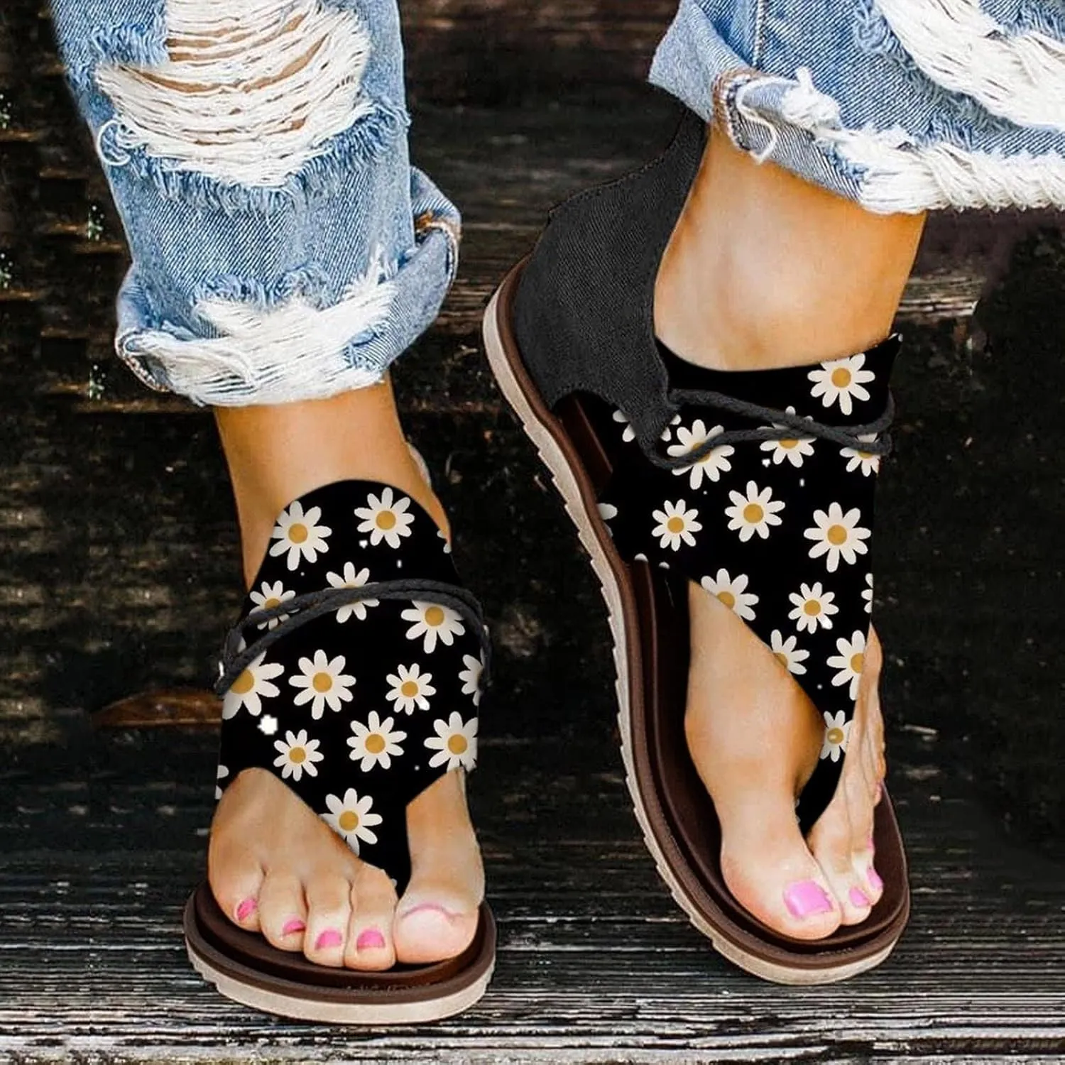 Women's Sandals Dressy, Womens Wedge Sandals Arch Support Slip On Orthopedic Flip Flops Flat Clip Toe Sandals