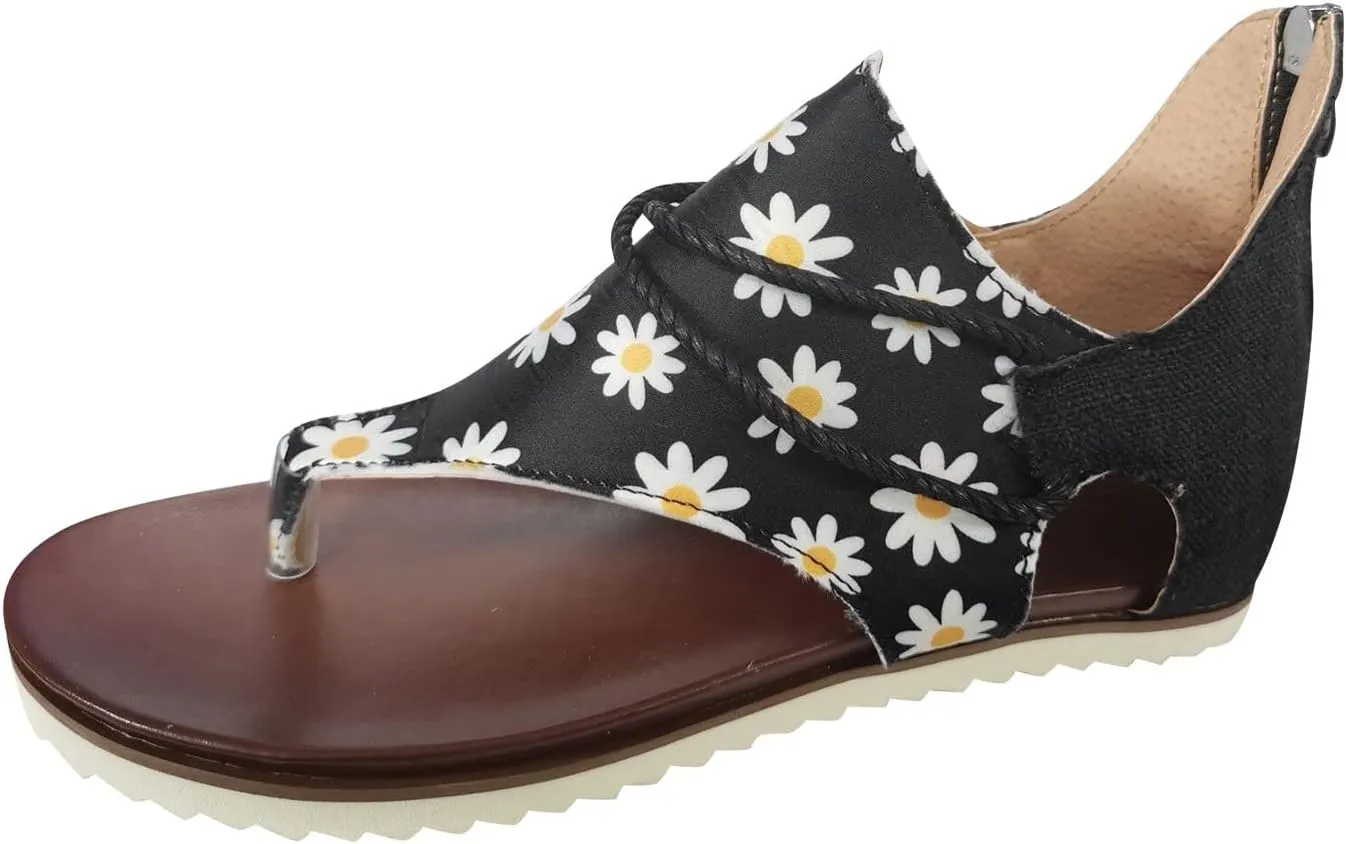 Women's Sandals Dressy, Womens Wedge Sandals Arch Support Slip On Orthopedic Flip Flops Flat Clip Toe Sandals