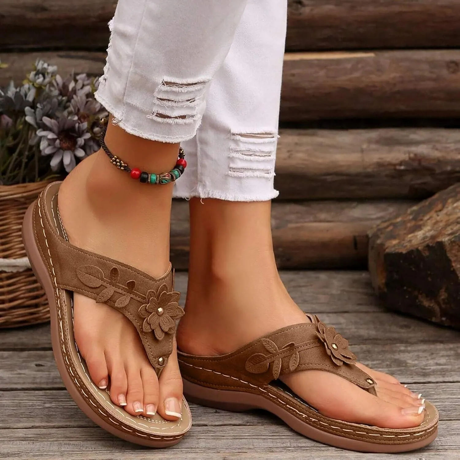 Womens Sandals Orthopedic Dressy Summer Platform Comfy Flip Flops Shoes with Arch Support Walking Slip on Slides