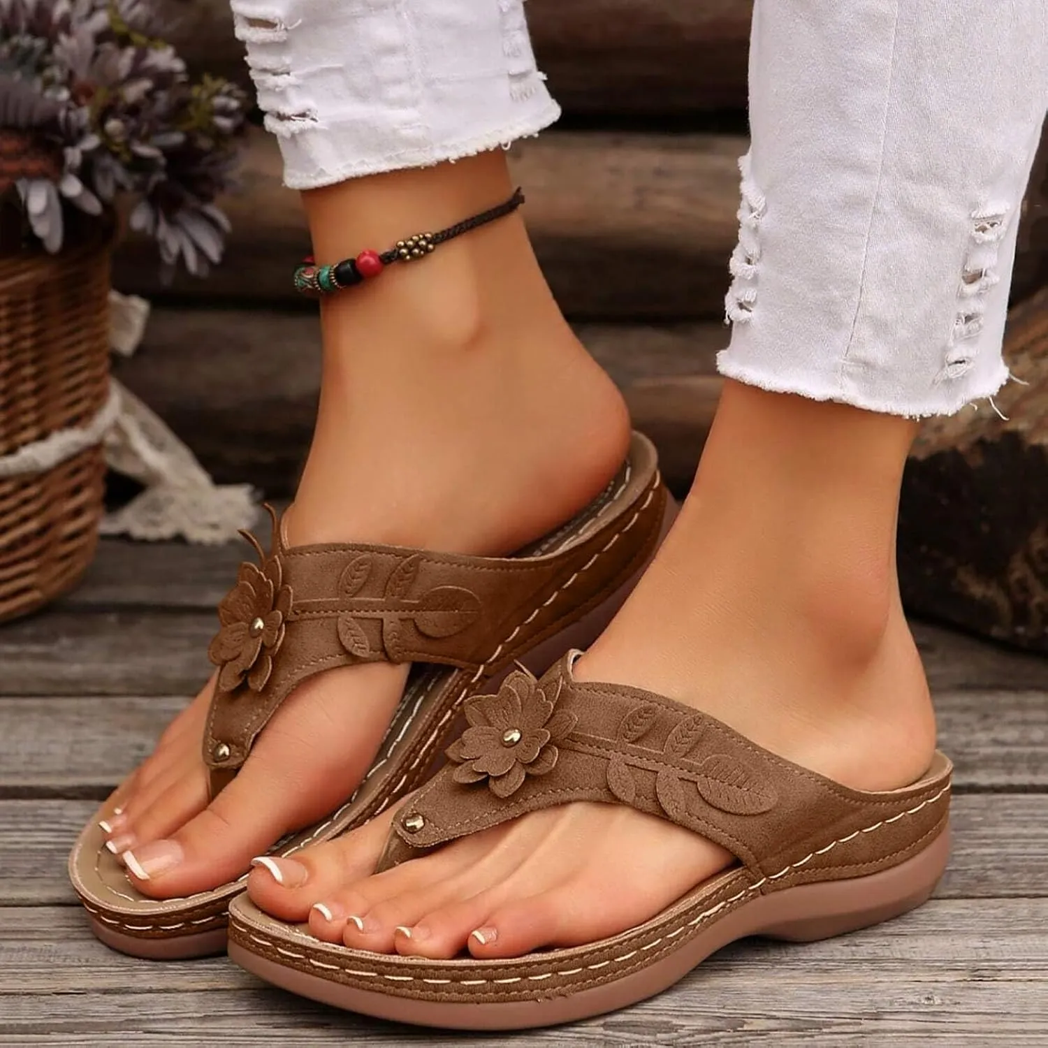 Womens Sandals Orthopedic Dressy Summer Platform Comfy Flip Flops Shoes with Arch Support Walking Slip on Slides