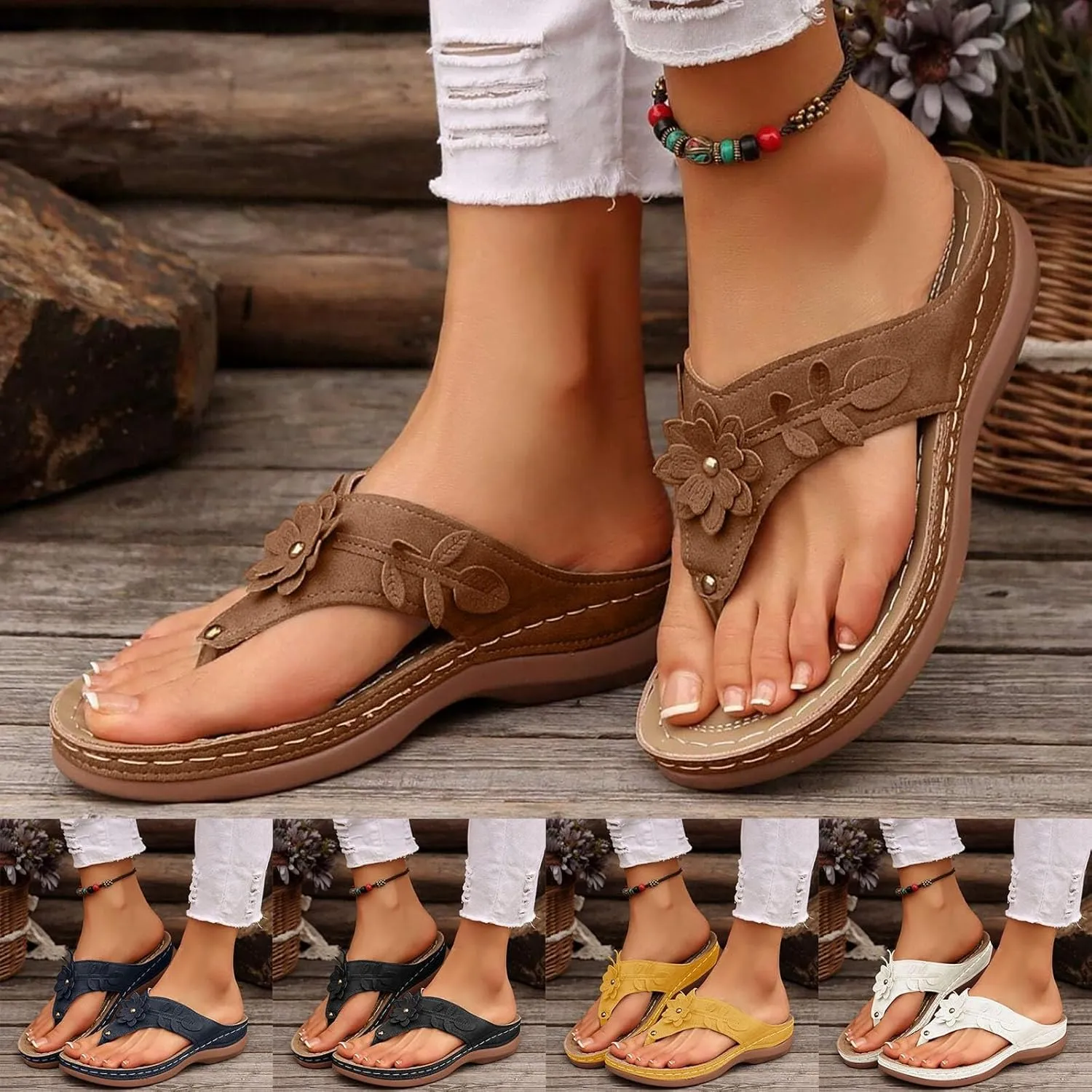 Womens Sandals Orthopedic Dressy Summer Platform Comfy Flip Flops Shoes with Arch Support Walking Slip on Slides