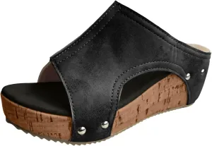 Women's Sandals Summer Beach Wedge Sandals Comfortable Platform Sandals Open Toe Buckle Ankle Strap Cork Shoes