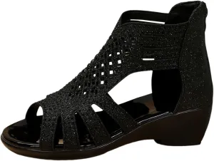 Women's Slide Wedge Sandal Open Toe High Heel Zipper Back Platform Orthopedic Sandals for Women Wide Width