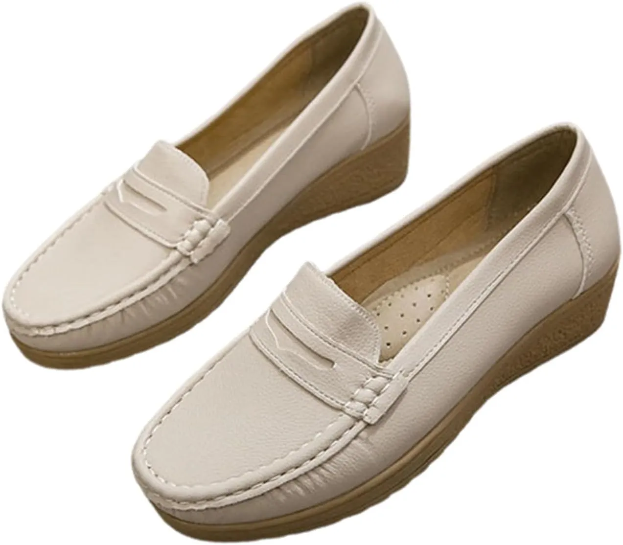 Women's Slip-On Nursing Shoes, Spring Summer Breathable Soft Leather and Slip-Resistant Orthopedic Nursing Work Shoes, Healthcare Breathable Service Loafers, for Hospital Nurse