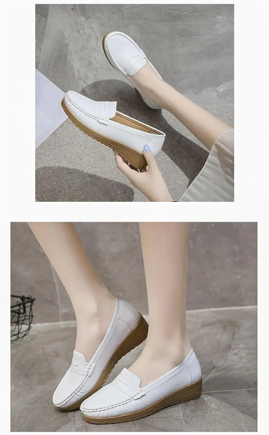 Women's Slip-On Nursing Shoes, Spring Summer Breathable Soft Leather and Slip-Resistant Orthopedic Nursing Work Shoes, Healthcare Breathable Service Loafers, for Hospital Nurse