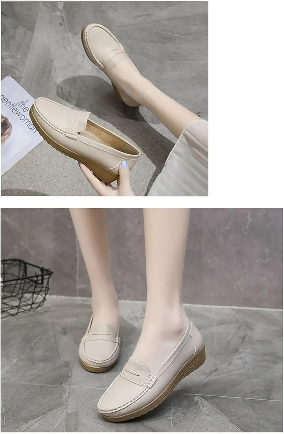 Women's Slip-On Nursing Shoes, Spring Summer Breathable Soft Leather and Slip-Resistant Orthopedic Nursing Work Shoes, Healthcare Breathable Service Loafers, for Hospital Nurse
