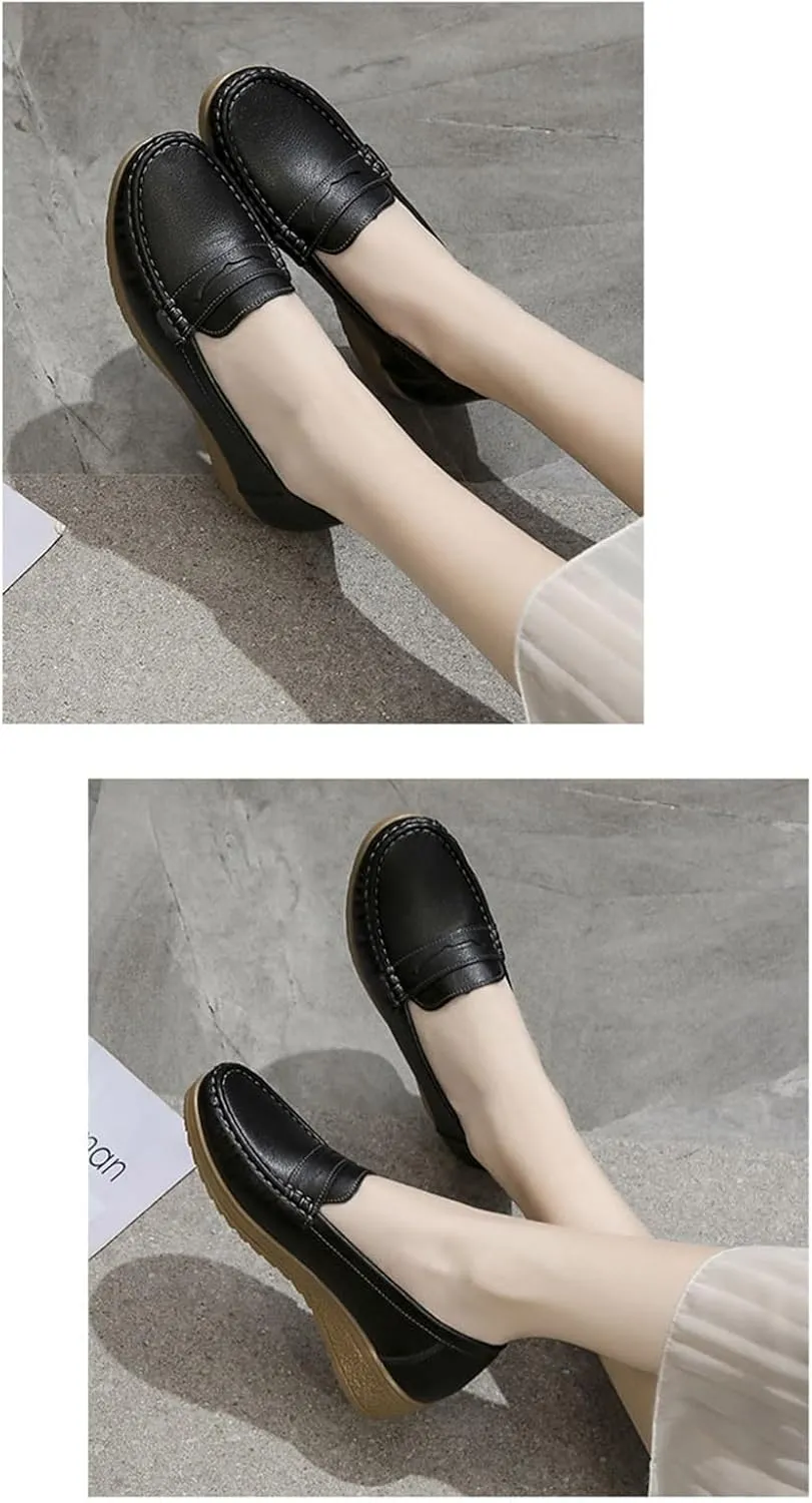 Women's Slip-On Nursing Shoes, Spring Summer Breathable Soft Leather and Slip-Resistant Orthopedic Nursing Work Shoes, Healthcare Breathable Service Loafers, for Hospital Nurse