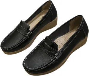 Women's Slip-On Nursing Shoes, Spring Summer Breathable Soft Leather and Slip-Resistant Orthopedic Nursing Work Shoes, Healthcare Breathable Service Loafers, for Hospital Nurse