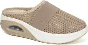 Womens Slip On Walking Shoes Air Cushion Orthopedic Diabetic Go Walk Shoes Breathable Platform Heel Slippers with Arch Support Casual Slippers