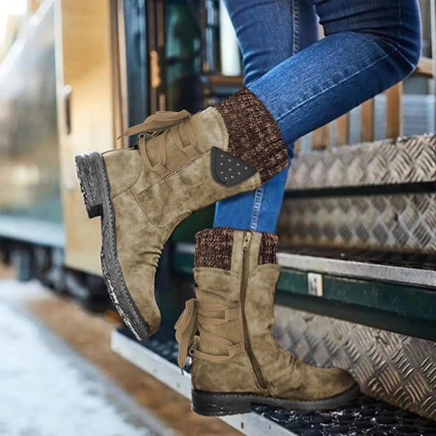 Womens Snow Boots 8.5 Wide Wide Foot Snow Boot for Women Women Platform Lace Up Winter Faux Fur Short Snow Boots Women's Winter Boots Black Womens Waterproof Winter Sneaker Boots