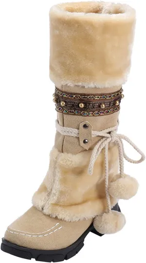 Womens Snow Boots Size 7.5 Wide Women's Snow Boots Winter Waterproof Furry Women's Wide Calf Comfortable Winter Knee High Riding Boots Women's Winter Boots Botas Termicas Para Mujer Frio Y Agua