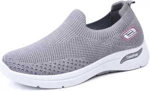 Womens Tennis Shoes Soft Knitted Fabric Mesh Casual Non Slip Sneakers Breathable Lightweight with Arch Support Slip On Walking Shoes Comfort Wear Orthowear Shoe