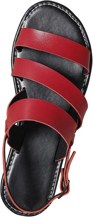 Women's Thick Strappy Casual Sandal Hook and Eye Summer Spring Flats Comfy Beach Vacation Shoe Solid Simple