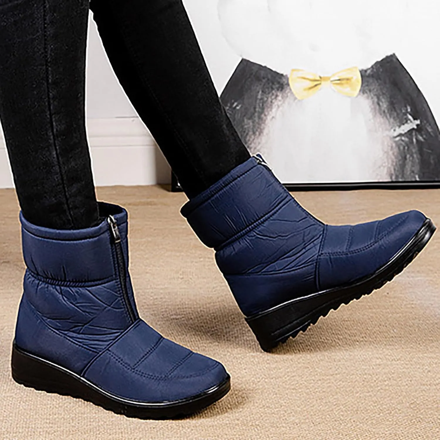 Womens Waterproof Winter Boots 11 Wide Boho Winter Ankle Boots for Women Low Heel Brown Snow Boots for Women Tall Winter Boots for Women Womens Slip on Winter Boots Wide Deals Cheap