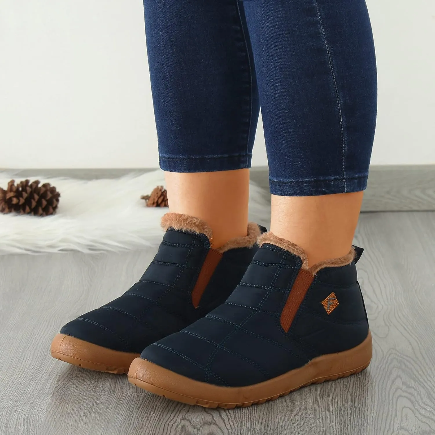 Womens Waterproof Winter Boots Slip on Womens Waterproof Winter Ankle Boots Womens Snow Boots Wide Leg Women Boots Winter Shoes Wide Toe Box Women Winter Boot