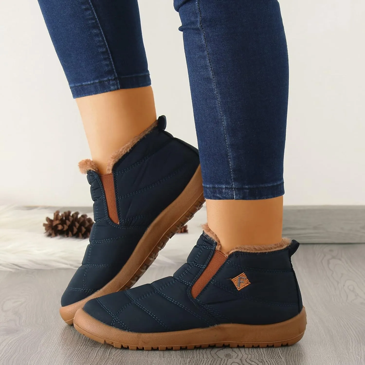Womens Waterproof Winter Boots Slip on Womens Waterproof Winter Ankle Boots Womens Snow Boots Wide Leg Women Boots Winter Shoes Wide Toe Box Women Winter Boot
