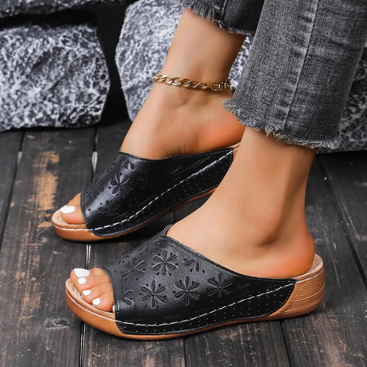 Women's Wedge Sandals with Plantar Fasciitis Womens Summer Open Toe Wedges Sandal Orthopedic Hiking Sandals