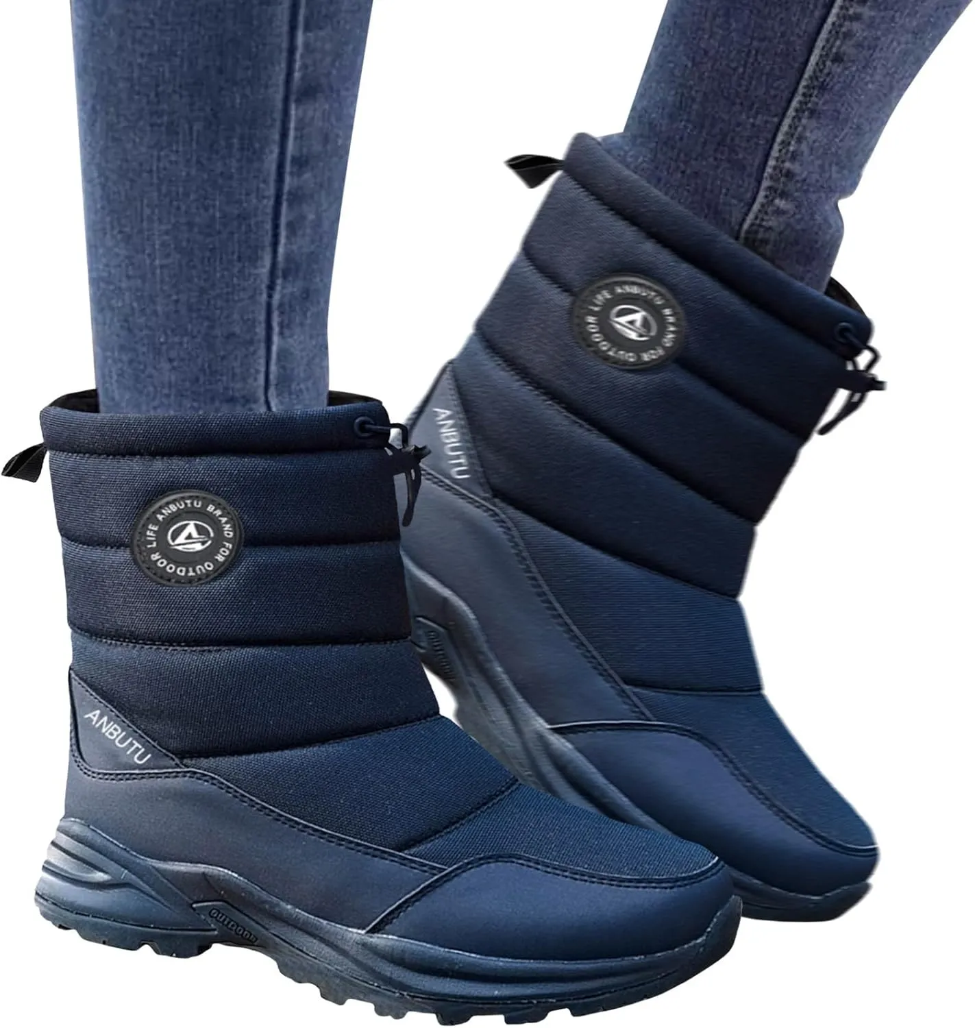 Womens Winter Snow Boots Pull On Puff Waterproof Thick Sole Faux Fur Lined Winter Rain Snow Boots