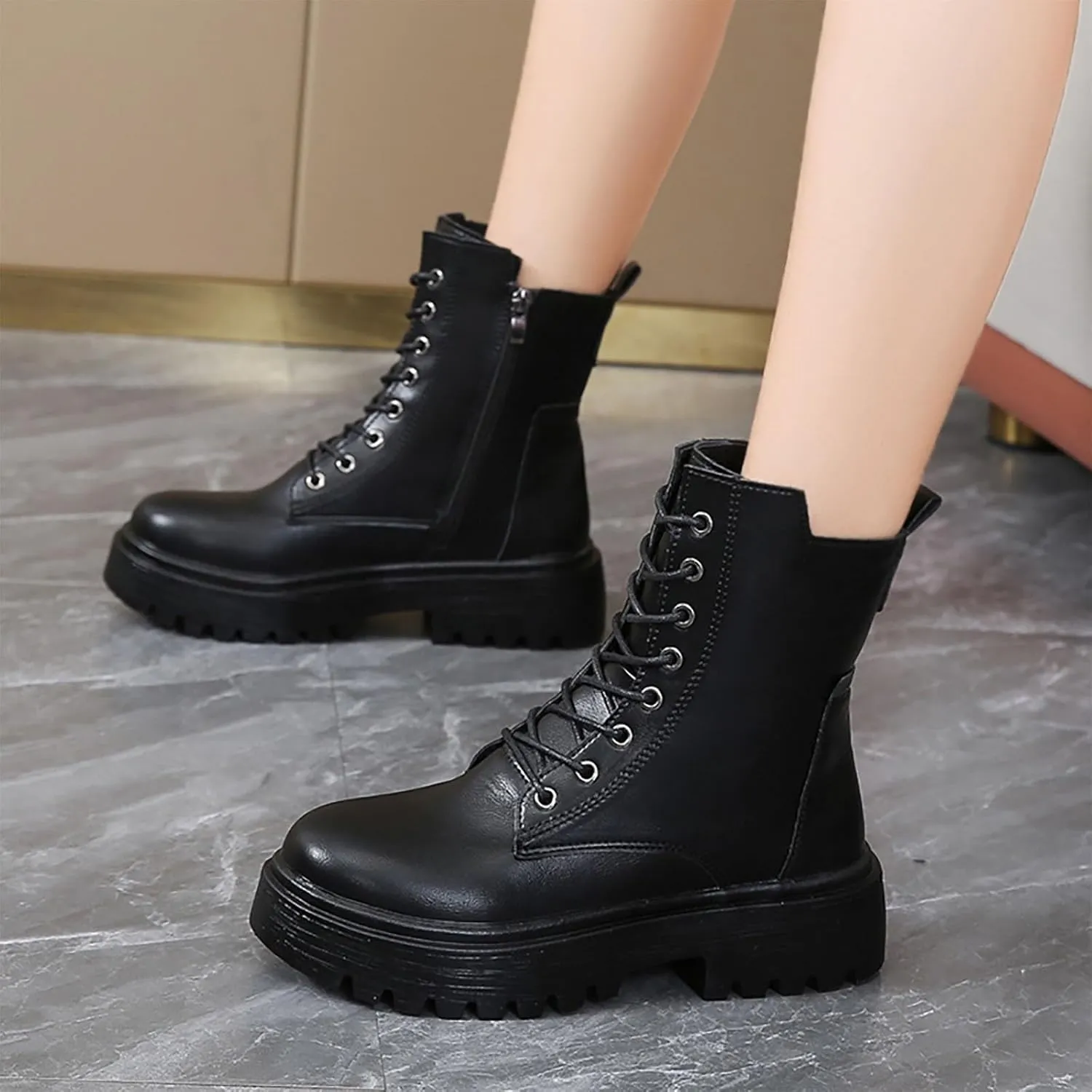 Work Hiking Snow Boots for Women - Waterproof Winter Ankle Shoes Non Slip Fashion Lightweight Casual Cute Fur Warm Booties