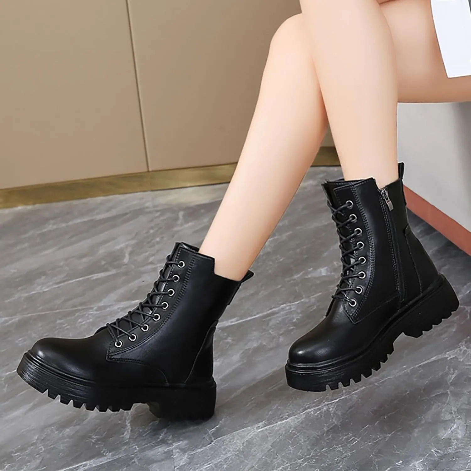 Work Hiking Snow Boots for Women - Waterproof Winter Ankle Shoes Non Slip Fashion Lightweight Casual Cute Fur Warm Booties