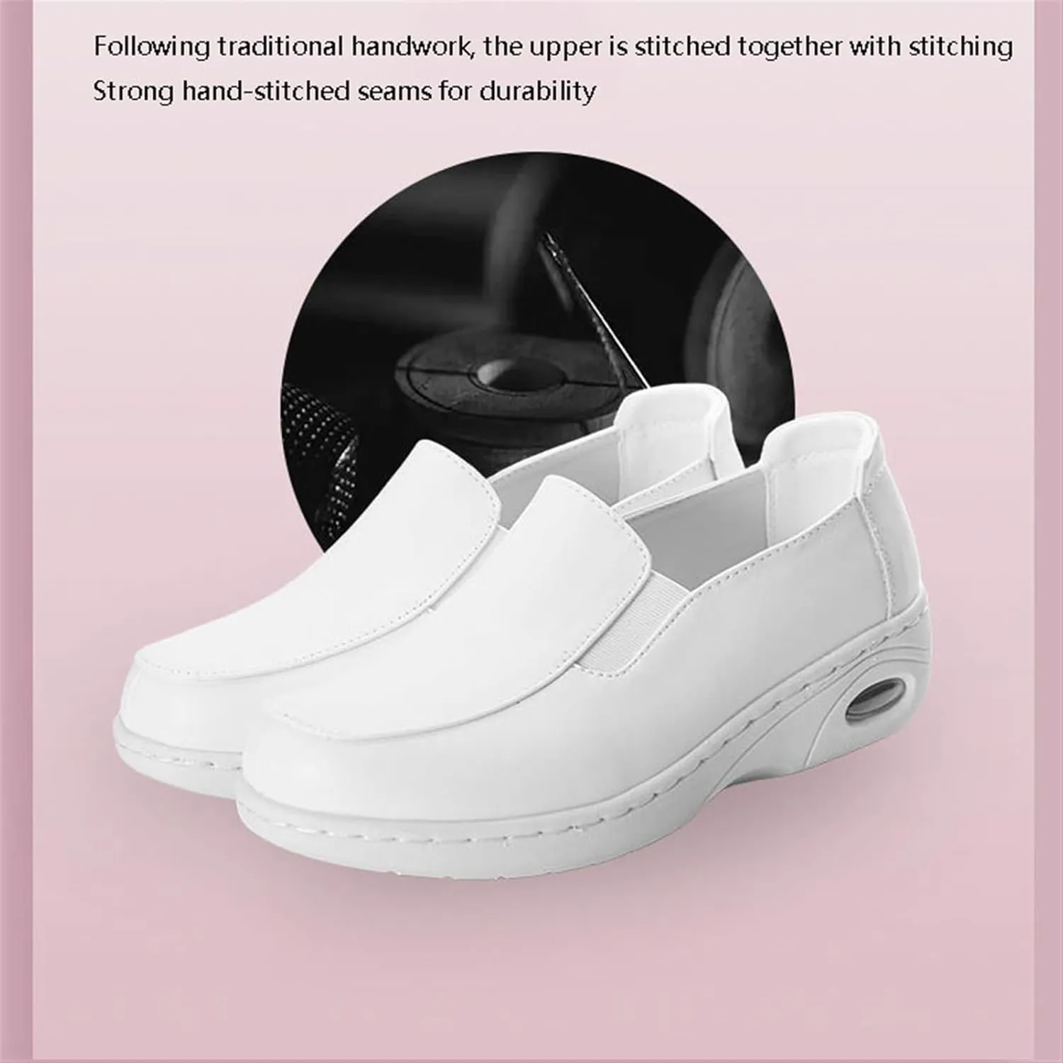 Working Casual Nursing Orthotic Shoes, Leather Comfortable Slip-On Breathable Non Slip Orthopedic Nursing Shoes, Not Tired Feet Comfy Air Cushion Walking Shoes, for Medical Care