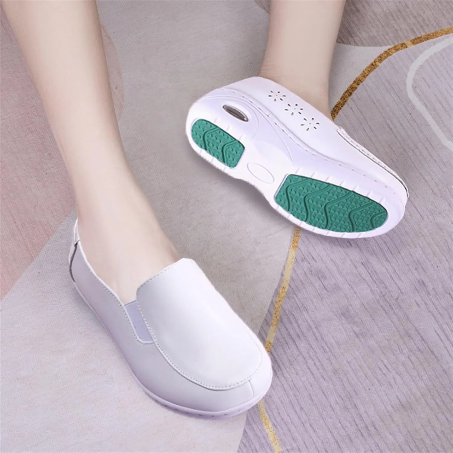 Working Casual Nursing Orthotic Shoes, Leather Comfortable Slip-On Breathable Non Slip Orthopedic Nursing Shoes, Not Tired Feet Comfy Air Cushion Walking Shoes, for Medical Care