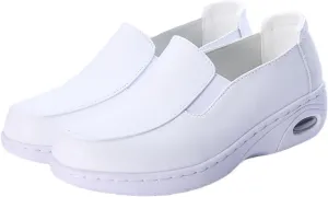 Working Casual Nursing Orthotic Shoes, Leather Comfortable Slip-On Breathable Non Slip Orthopedic Nursing Shoes, Not Tired Feet Comfy Air Cushion Walking Shoes, for Medical Care