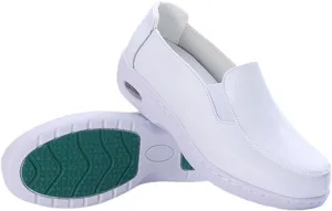 Working Casual Nursing Orthotic Shoes, Leather Comfortable Slip-On Breathable Non Slip Orthopedic Nursing Shoes, Not Tired Feet Comfy Air Cushion Walking Shoes, for Medical Care