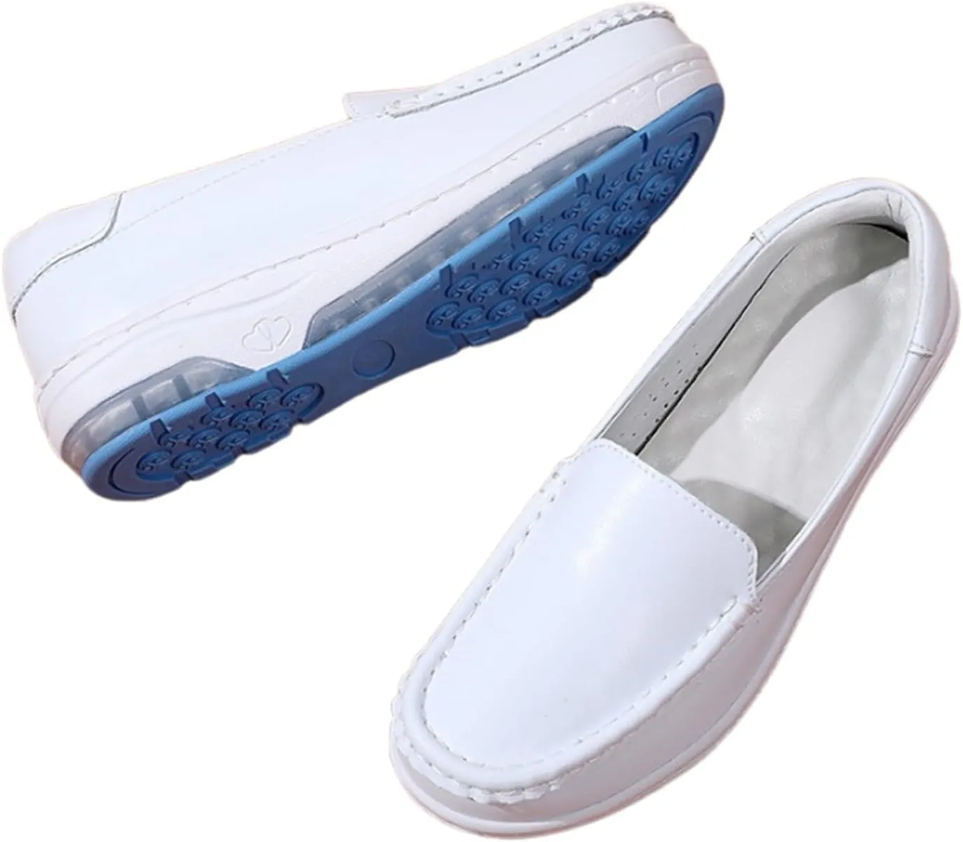 Yytcsjz Women Comfortable Nurse Shoe, Women's Slip on White Air Cushion Non Slip Breathable Nursing Shoes, Casual Leather Comfy Orthopedic Wedge Platform Loafers Sneaker, for Hospital Work