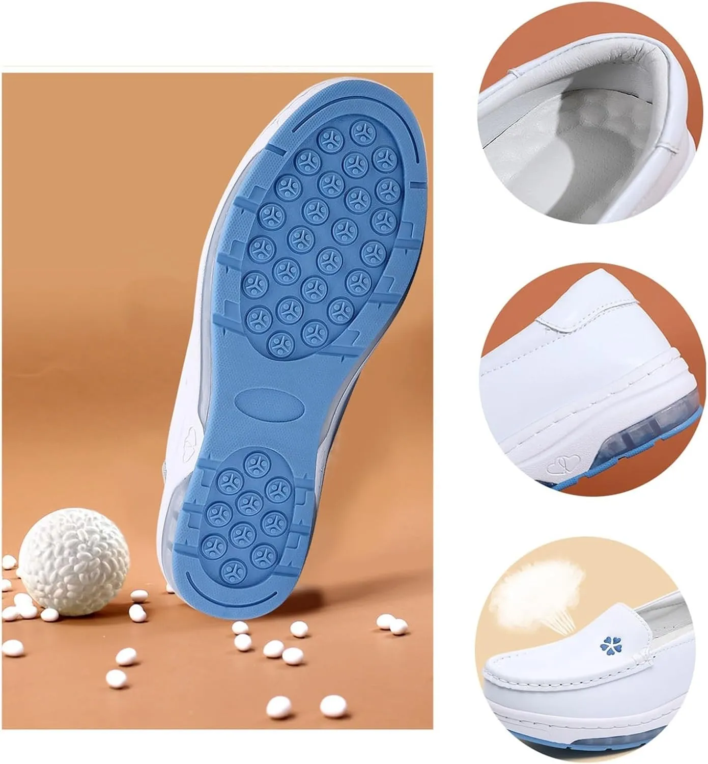 Yytcsjz Women Comfortable Nurse Shoe, Women's Slip on White Air Cushion Non Slip Breathable Nursing Shoes, Casual Leather Comfy Orthopedic Wedge Platform Loafers Sneaker, for Hospital Work