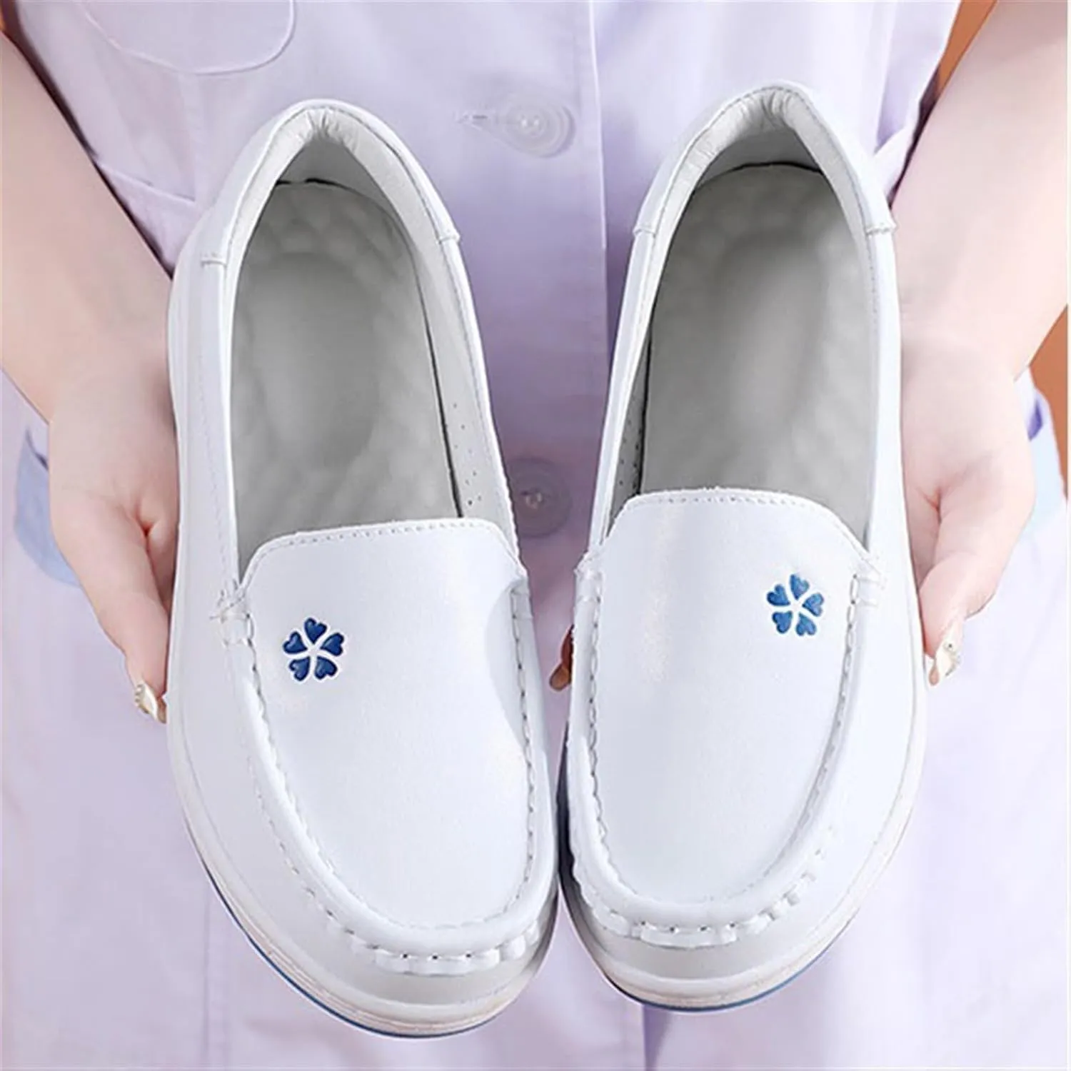 Yytcsjz Women Comfortable Nurse Shoe, Women's Slip on White Air Cushion Non Slip Breathable Nursing Shoes, Casual Leather Comfy Orthopedic Wedge Platform Loafers Sneaker, for Hospital Work