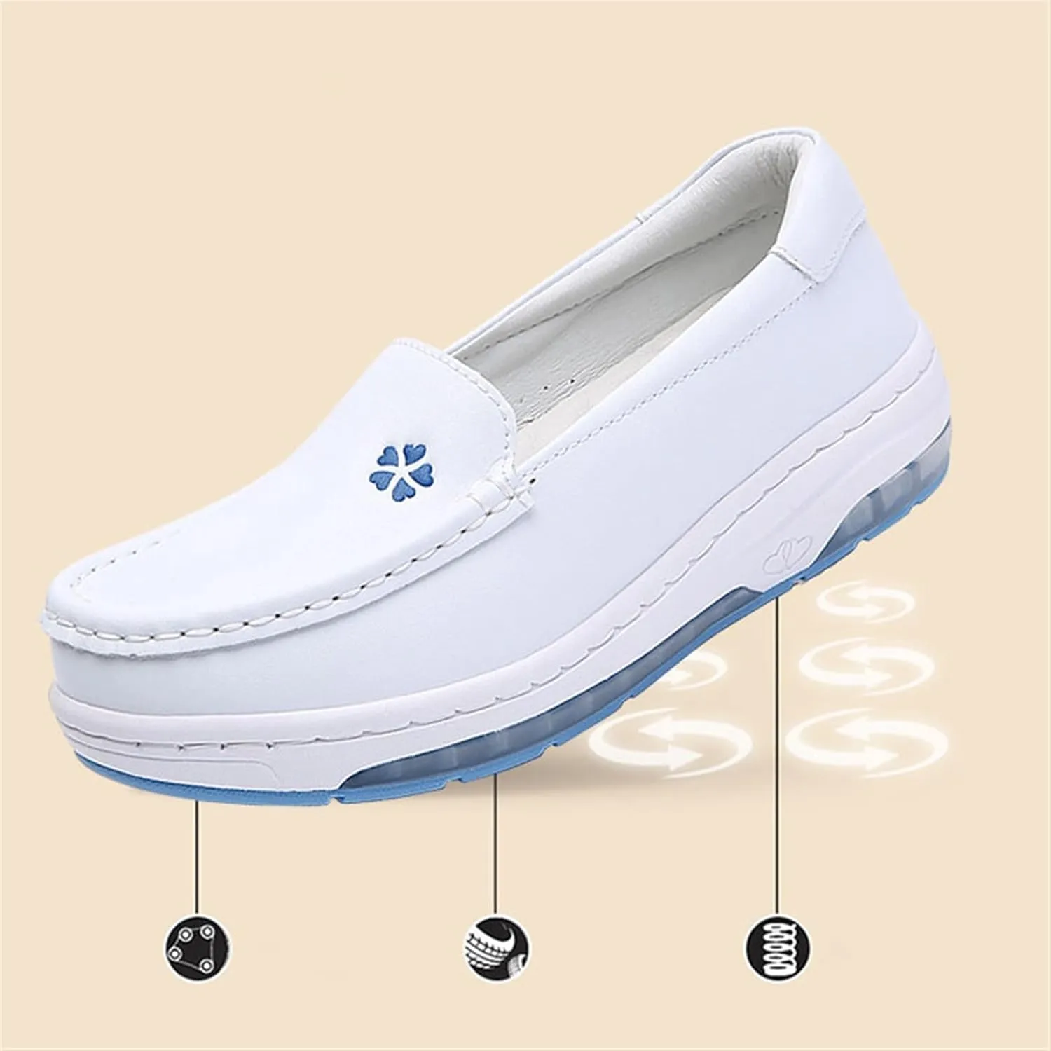 Yytcsjz Women Comfortable Nurse Shoe, Women's Slip on White Air Cushion Non Slip Breathable Nursing Shoes, Casual Leather Comfy Orthopedic Wedge Platform Loafers Sneaker, for Hospital Work