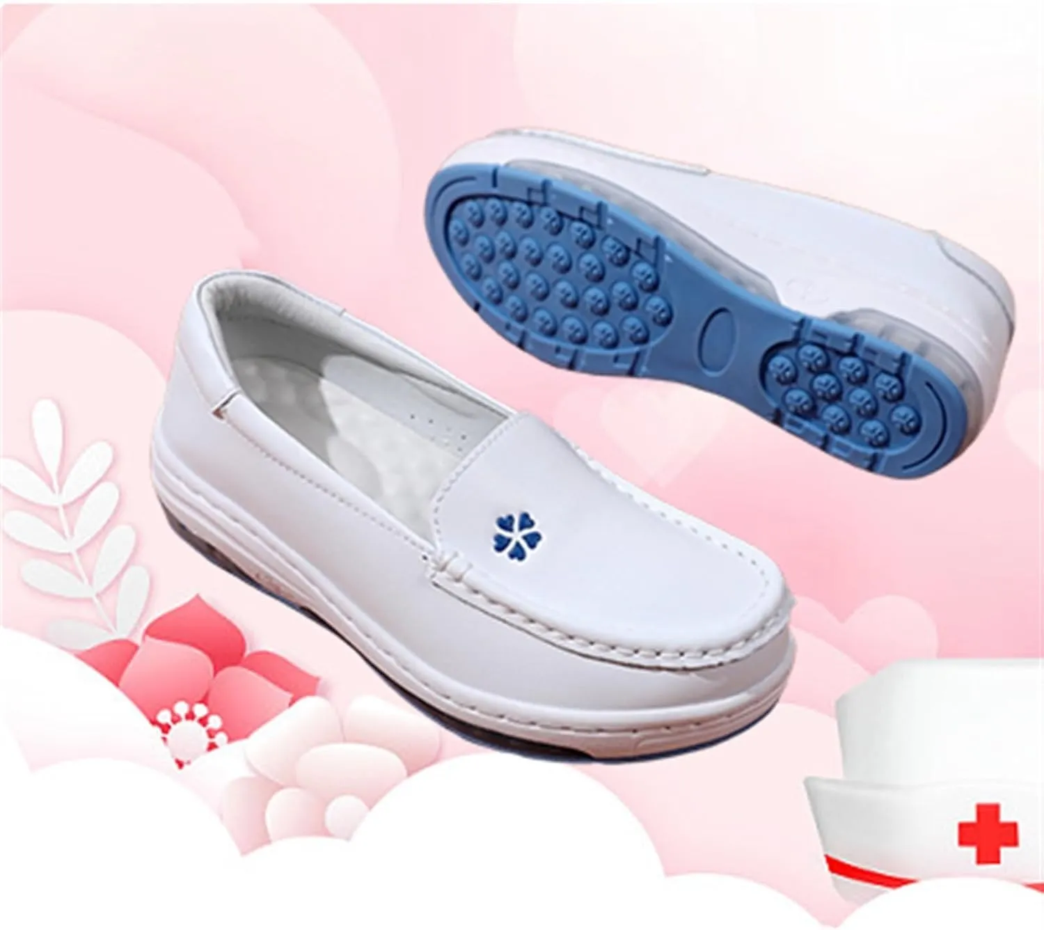 Yytcsjz Women Comfortable Nurse Shoe, Women's Slip on White Air Cushion Non Slip Breathable Nursing Shoes, Casual Leather Comfy Orthopedic Wedge Platform Loafers Sneaker, for Hospital Work
