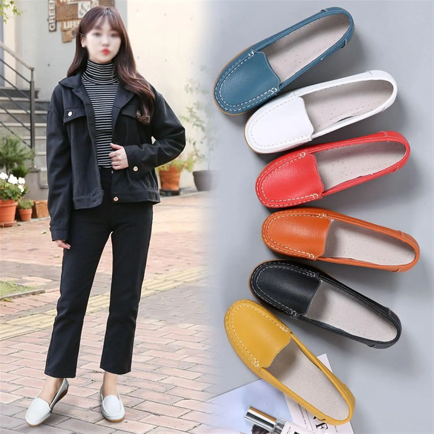 Yytcsjz Women's Comfortable Loafers Cute, Womens Casual Slip-On Leather Non-Slip Orthopedic Nursing Shoes, Loafers for Restaurant Work Shoes, for Medical Workers, Healthcare Providers